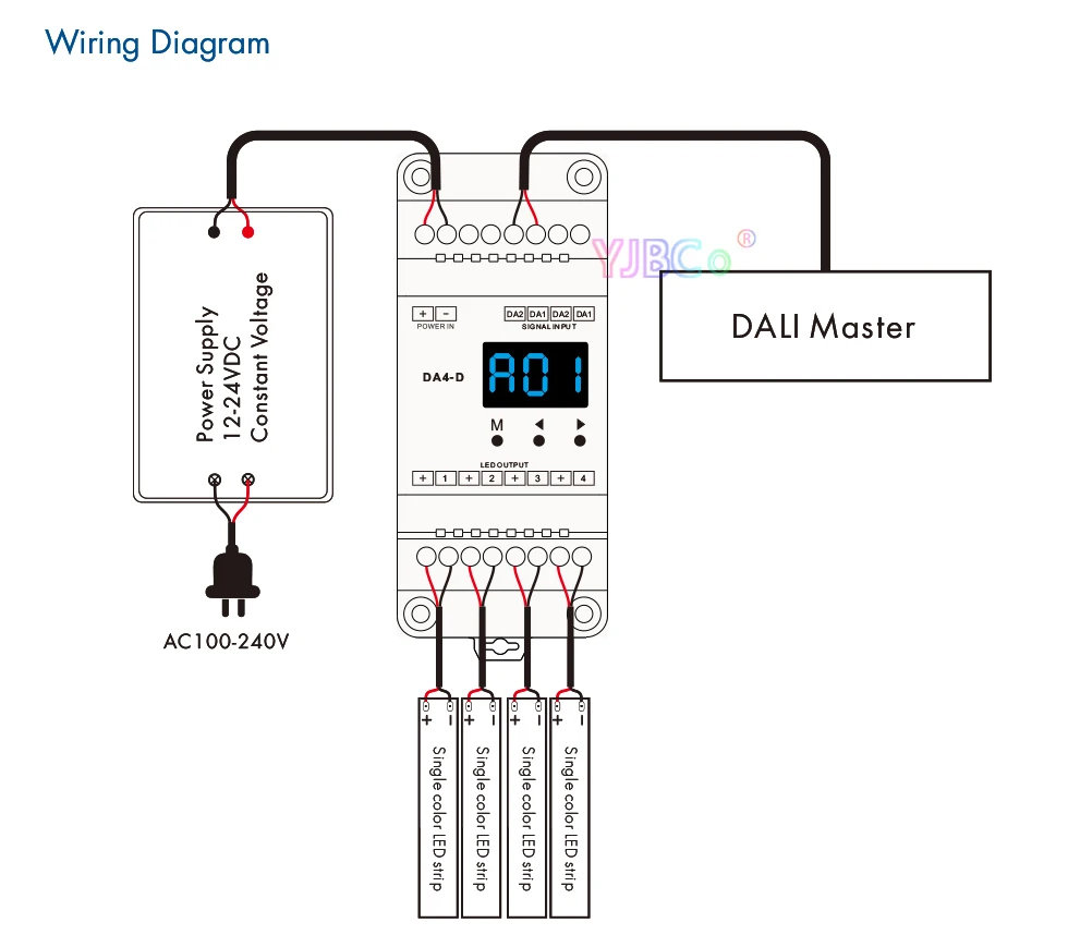 DA4-D(Din Rail) DA4-L 4 Channel 4CH DT6 single color Led strip CV DALI LED Dimmer PMW dimming 12V-24V 4CH,5A/CH Numeric display images - 6