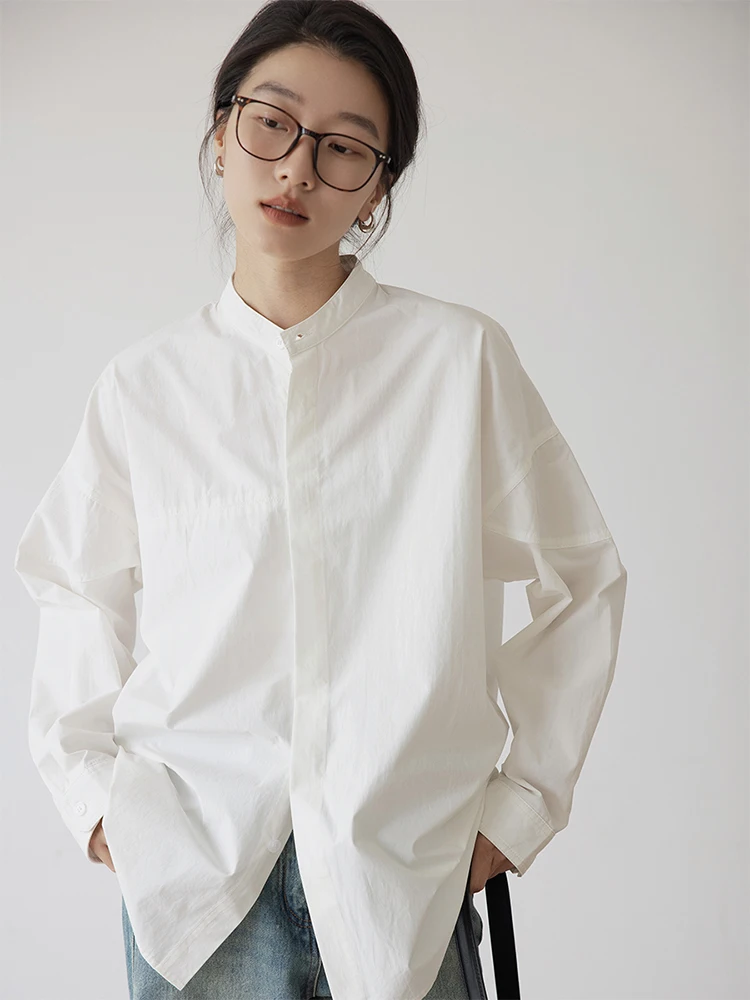 Профессиональные белые рубашки с воротником-стойкой для женщин весенне-осенние