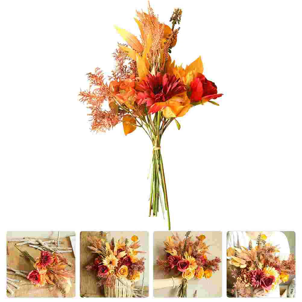 

Fall Flowers Bouquet Flower Autumn Fake Artificial Bouquets Floral Wedding Harvest Arrangements Silk Faux Centerpieces Decor