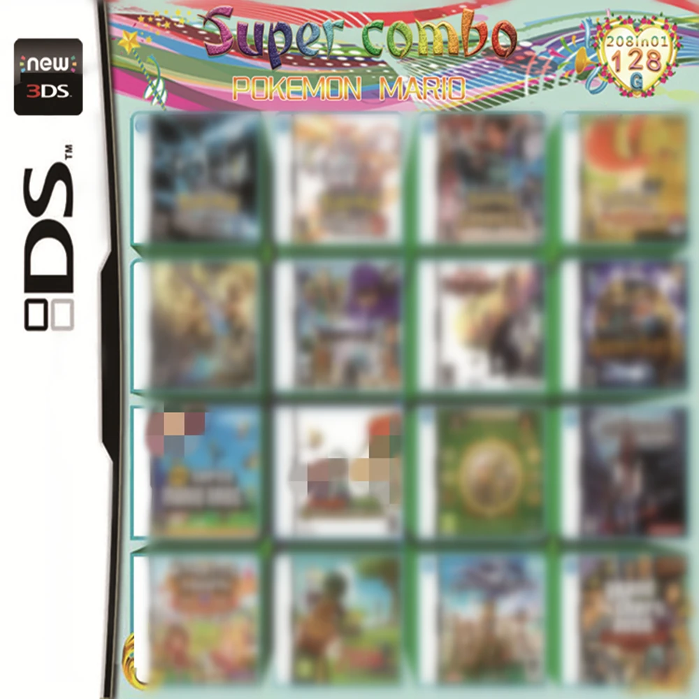 

Картридж игровой супер комбинированный для DS NDS NDSL NDSi 3DS 2DS XL, 208 в 1
