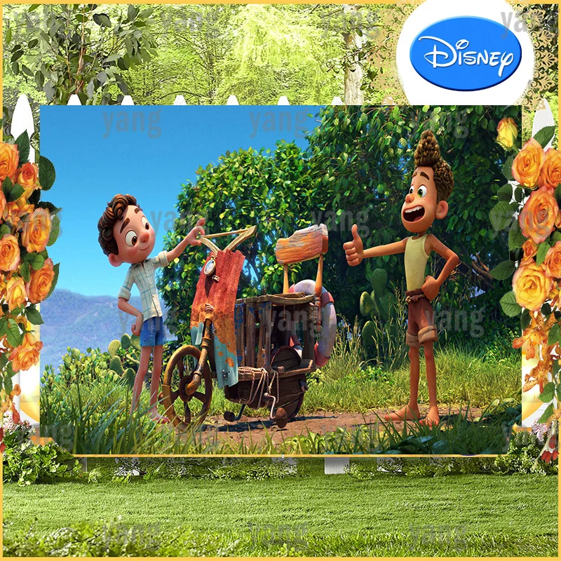 Disney Cartoon Luca Summer Photography Background Leaves Backdrop Children Boy Birthday Party Decoration Photo Customize Wall