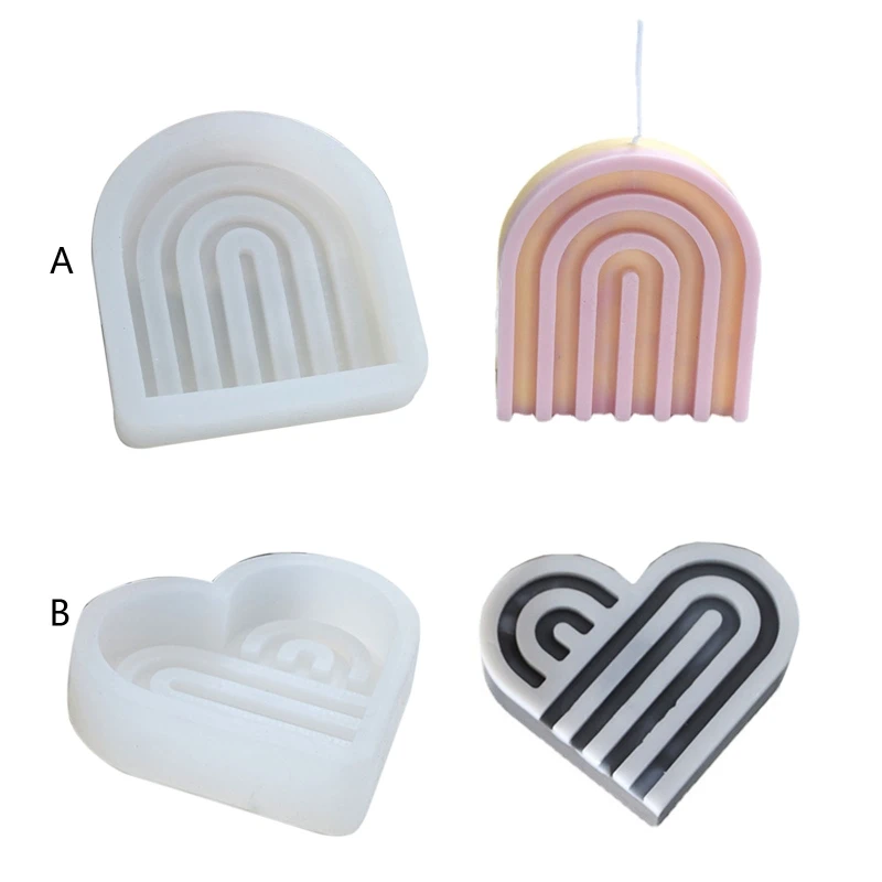 

Geometric Rainbow Candle Mold Striped Heart U-Shaped Silicone Mold Simple Craft