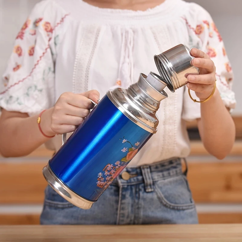 

0.8/1.2l/2l Retro Travel Thermosflask Thermos Water Coffee Bottle Stainless Steel Coffee Cup Mug Heat Cold Preservation New