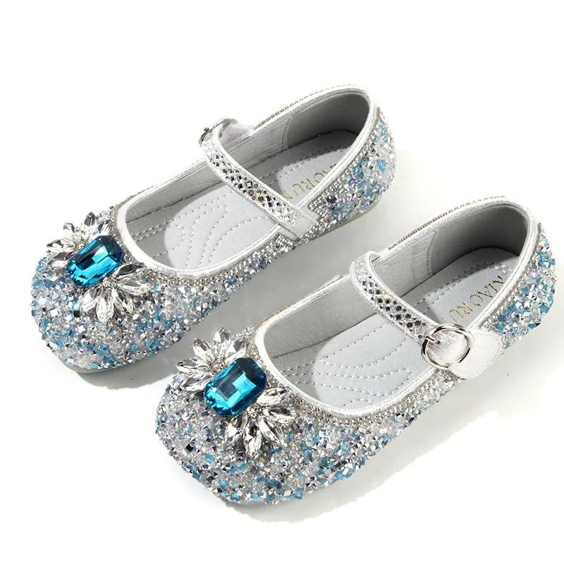

Girls Princess Shoes 2022 New Children's Performance Dance Crystal Kids Soft Bottom Shoes With Bow Spring and Autumn Size24-35