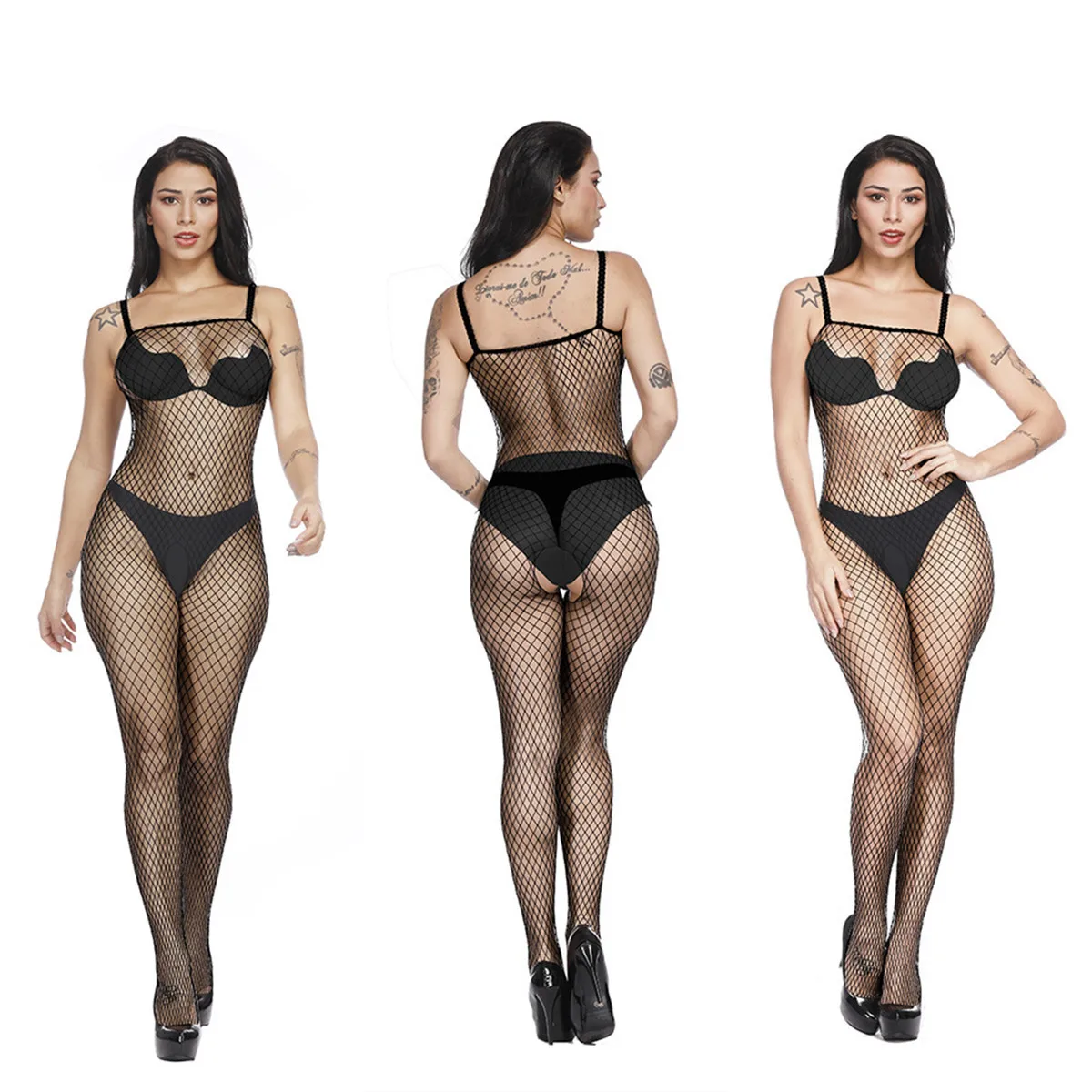 

Plus Size Sexy Lingerie Body Stockings Women Open Crotch Erotic Clothes Fishnet Mesh Tights Erotic Bodysuit Sleepwear Teddies