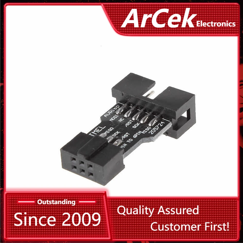 

10 Pin to 6 Pin Adapter Board for AVRISP MKII USBASP STK500 High Quality