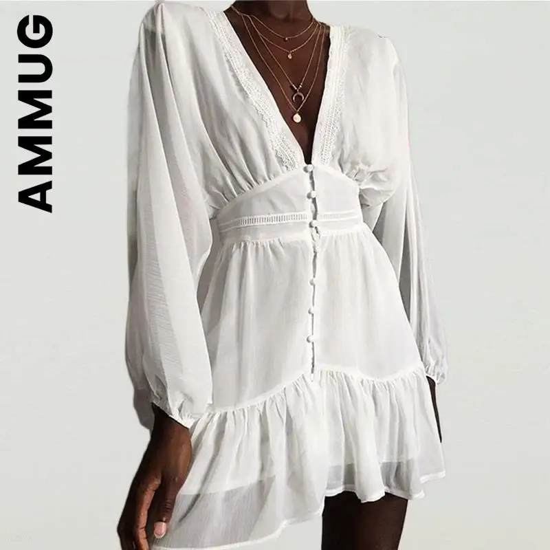 

Женское платье с V-образным вырезом, с воланом