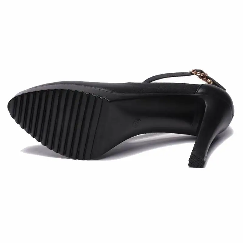 Lady Pumps Luxury Pointed Toe Office Lady Pumps Buckle Strap Black High Heels Sandals 2022 Women Leather Platform Shoes New