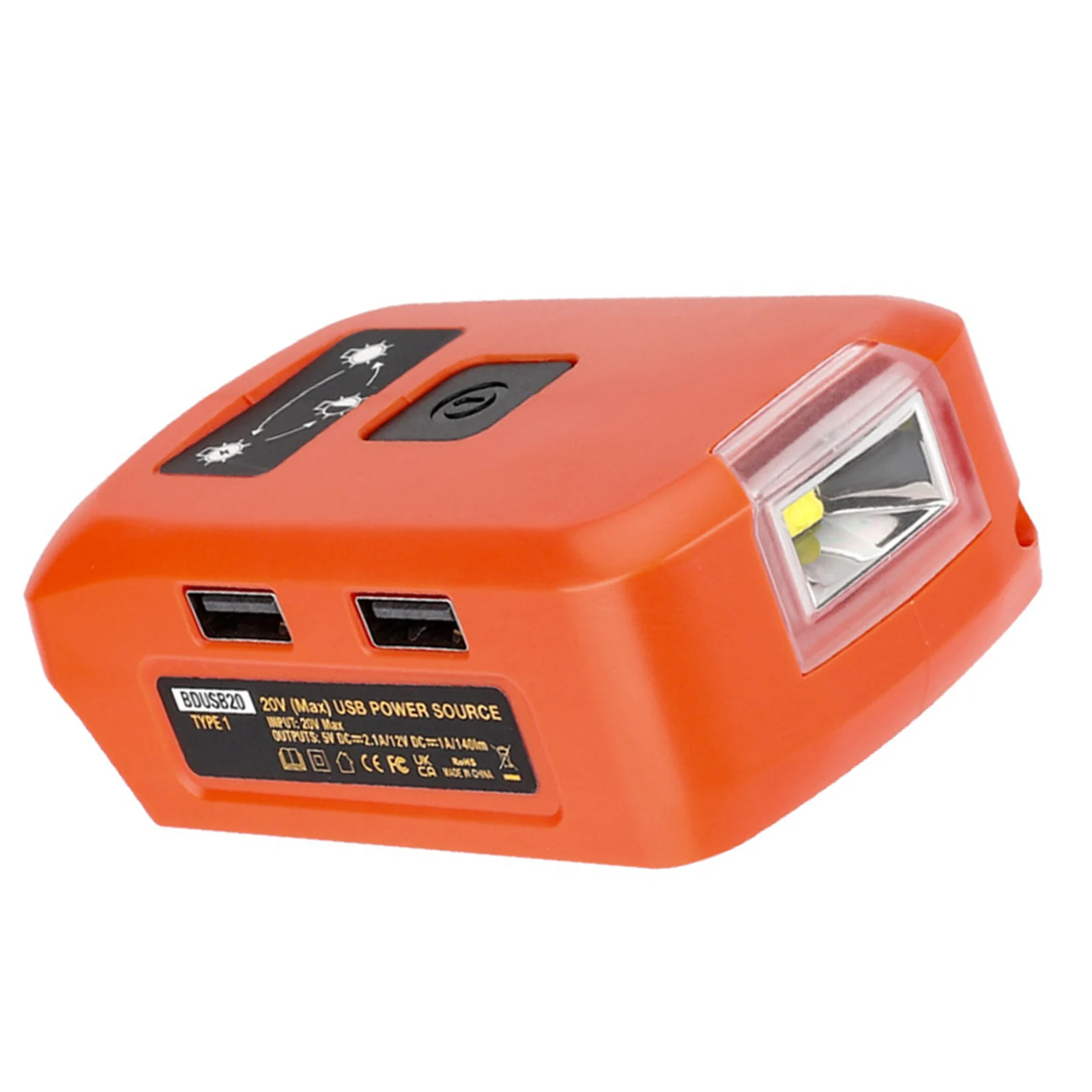 

Адаптер для аккумулятора Black & Decker, 20 в, с двумя USB-портами для зарядки, лм