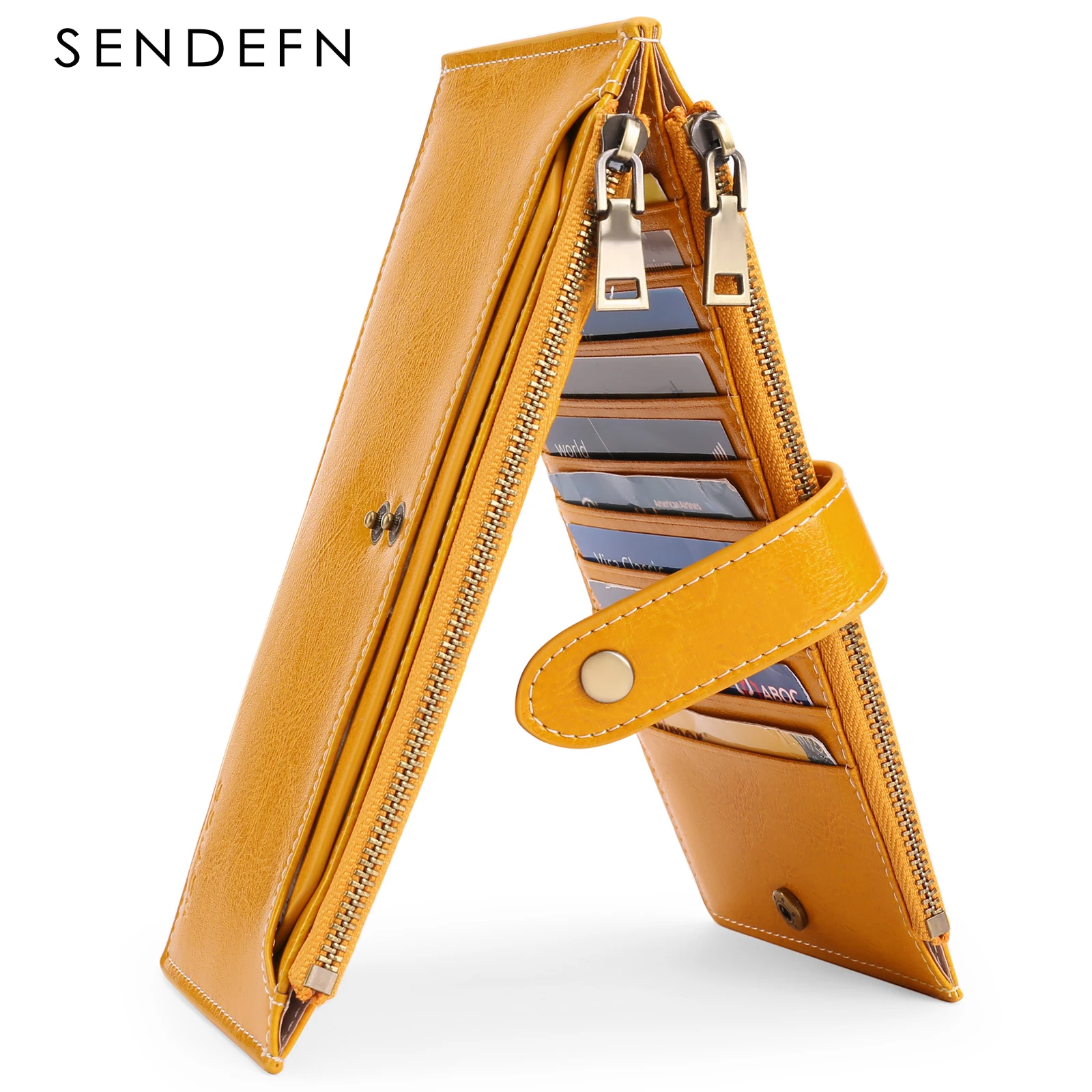 Genuine Leather Women Long Purse Female Clutches Money Wallets Handbag for Cell Phone 2 Zipper Card Holder Wallet