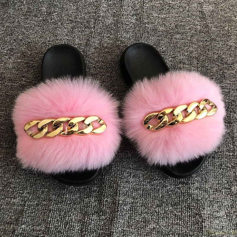 Пушистые шлепанцы тапочки из натурального лисьего меха енота дизайнерские с