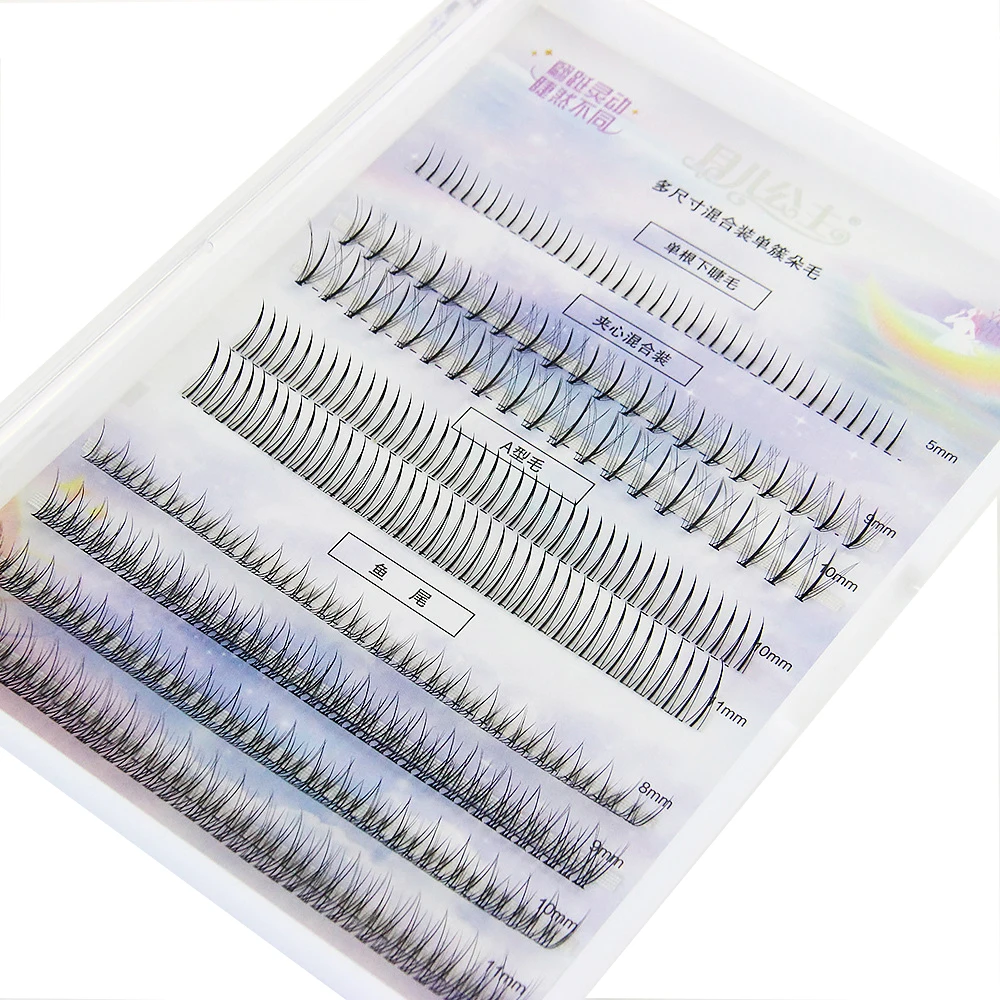 

A Type + Fish tail Lashes+ Sandwich Eyelashes + Lower Eyelashes Mixed Style Single Cluster Mixed Length Pack Eyelashes Extension