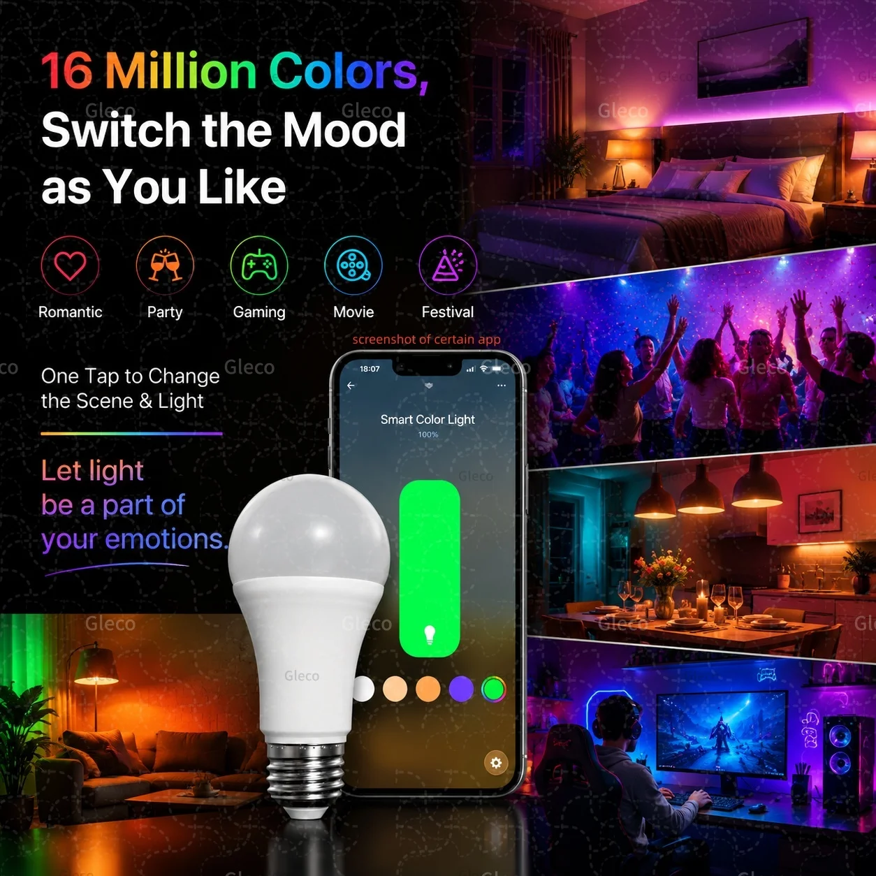 Фото Умная Wi-Fi лампа Ewelink Matter E27 LED RGB+WW+CW GU10 E14, 110В/220В, для Alexa и Google №3