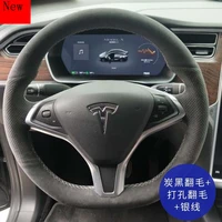 customized hand stitched car steering wheel cover suede grip cover suitable for tesla model 3 model y model s model x