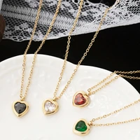 gold plated stainless steel necklace for women inlaid heart stone choker pendant chain necklaces engagement fashion jewelry