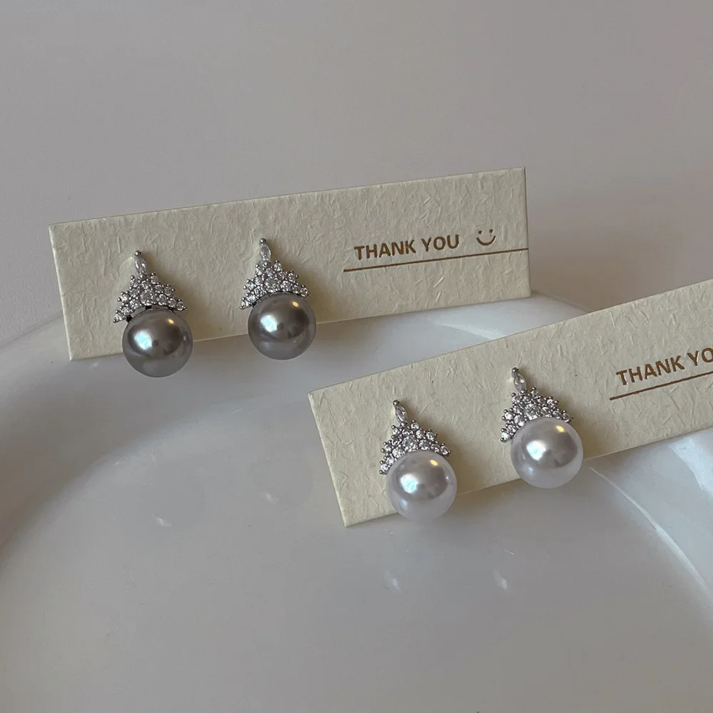 Французские винтажные серьги с жемчугом и цирконием женские из серебра 925 пробы