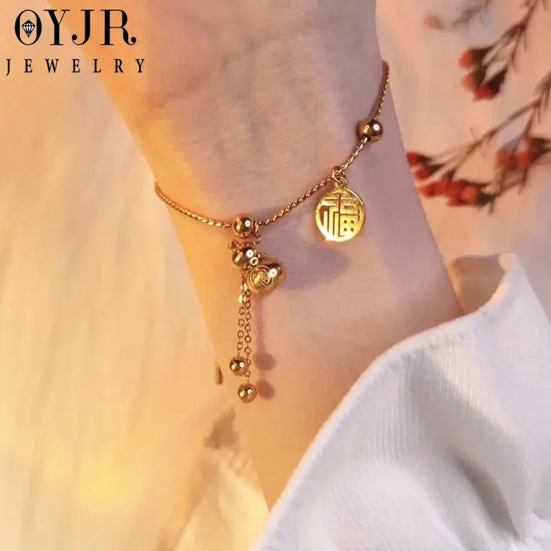 OYJR Lucky Gourd Bracelet Chinese Style Blessing Pendant for Women Pull-out Adjustable Bracelets Charm Bracelet Jewellery Gift