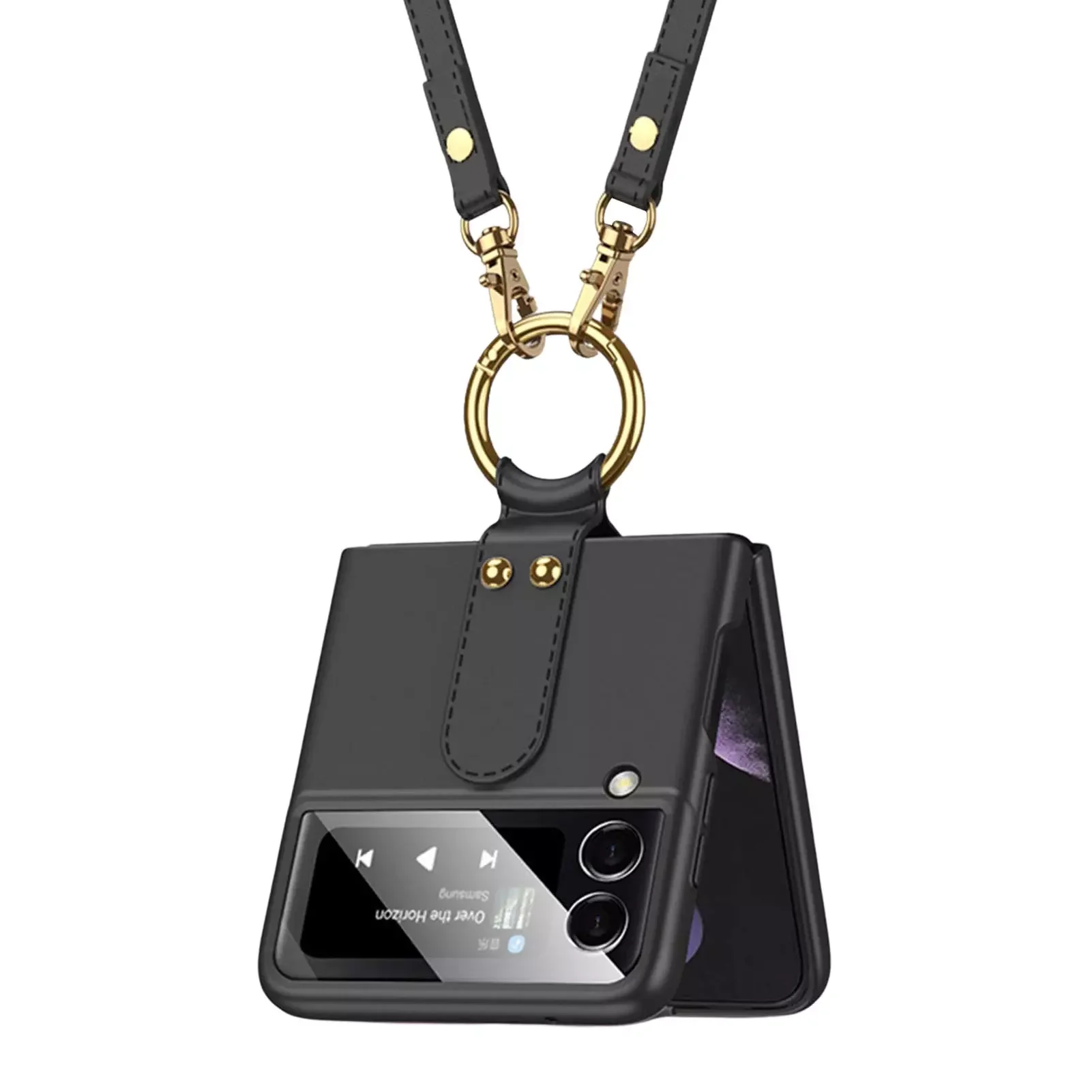 

PC Celular Case Galaxy Z Flip 3 Fundas Capa Shockproof Shell Back Cover With Wide Shoulder Strap Easy To Carry