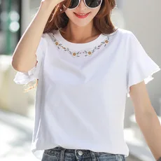 

2021 new fashion T-shirt Womens Casual Bottoming Shirt Short Sleeve Cotton