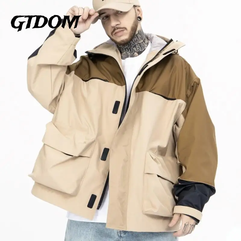 

Куртка GTDOM мужская с капюшоном, нейлоновая Свободная Повседневная Верхняя одежда с карманами на молнии, с длинным рукавом, в стиле КолорБлок...
