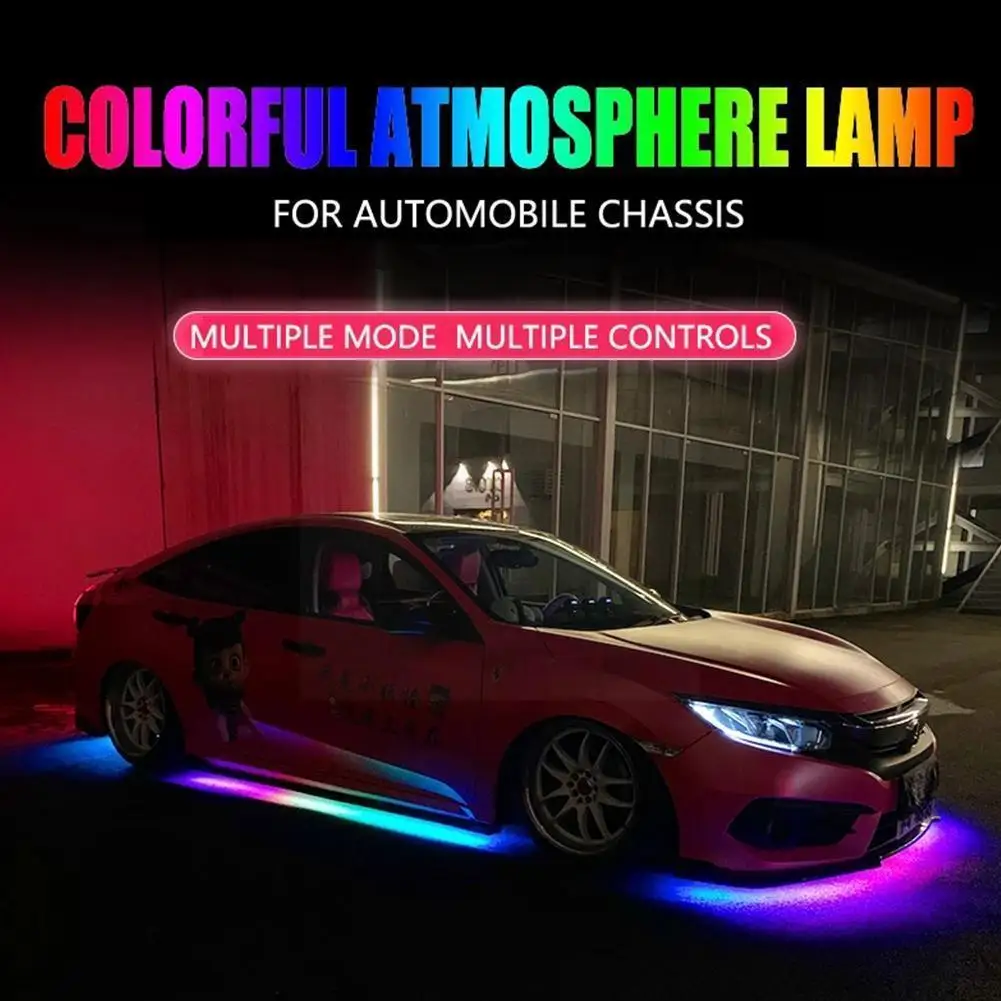 

Разноцветный гибкий светодиодный светильник Rgb для автомобиля, подсветка автомобиля Chassi, атмосферсветильник освещение App неон под днище ку...