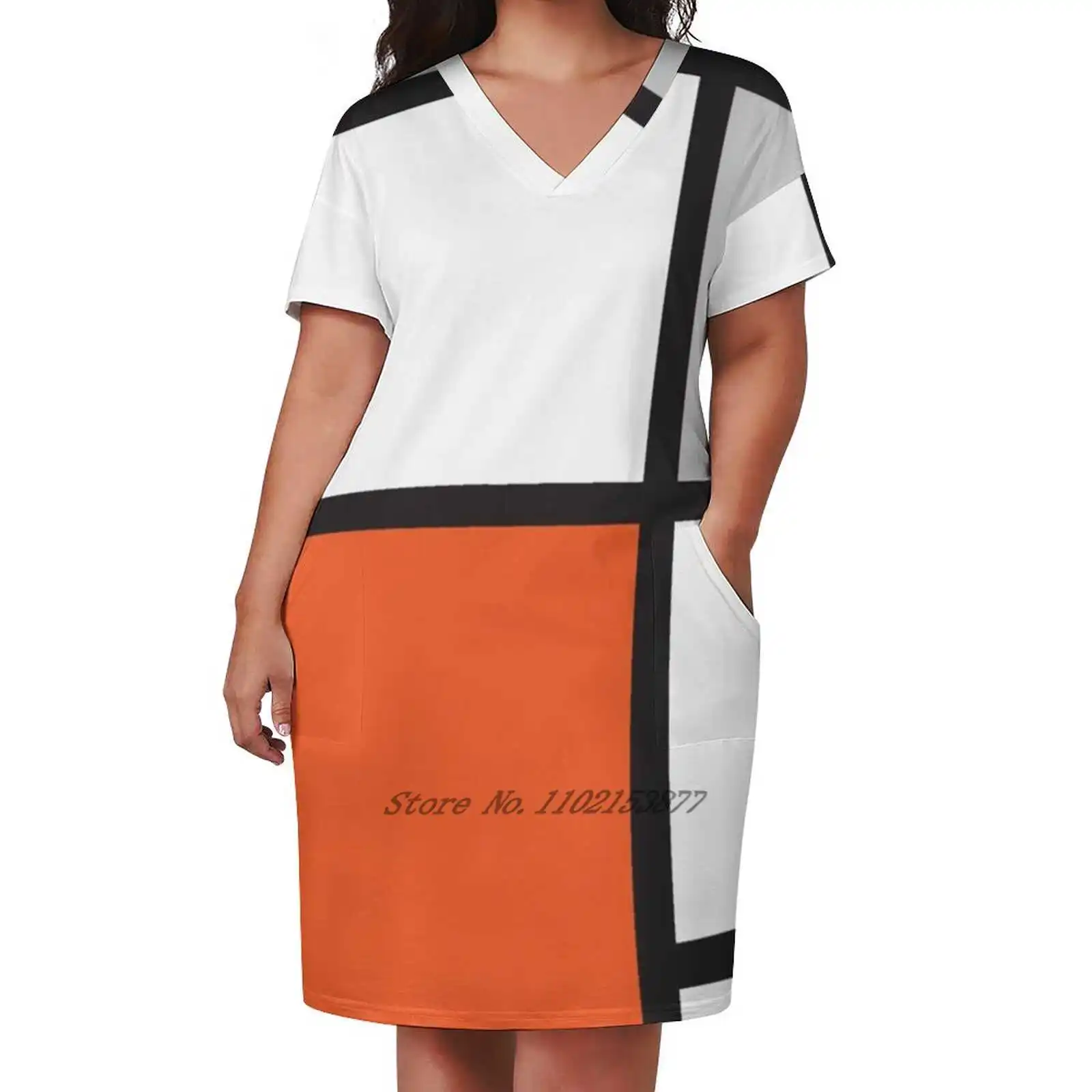 Абстракция # 31 Свободное платье с карманами модное принтом трапециевидной формы