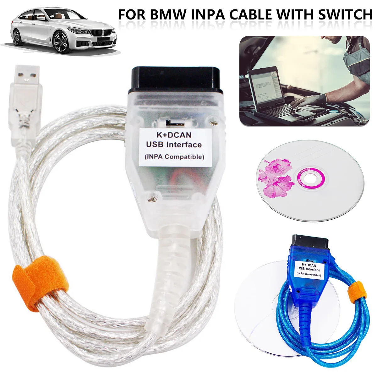 

Car Diagnostic Connector Cable for BMW INPA K+CAN INPA K DCAN OBD2 Scanner Professional Portable Car Code Diagnostic Tool