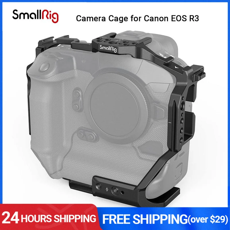 

Клетка SmallRig для Canon R3 Встроенная пластина для Arca-Swiss для быстрого переключения между ручным штативом и стабилизатором-3884