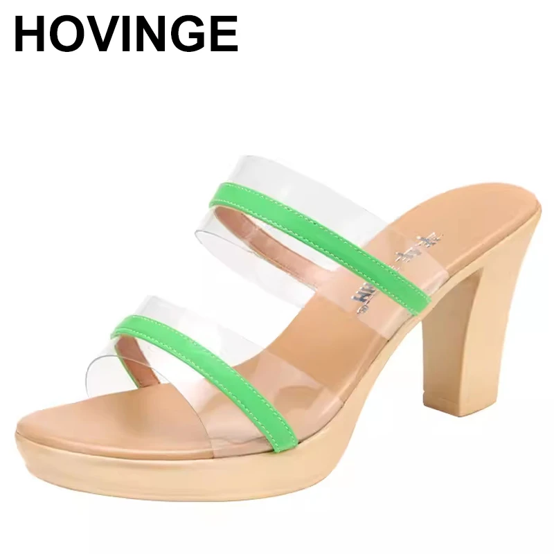 Летние тапочки на каблуке женская обувь для женщин сандалии 2024 прозрачные