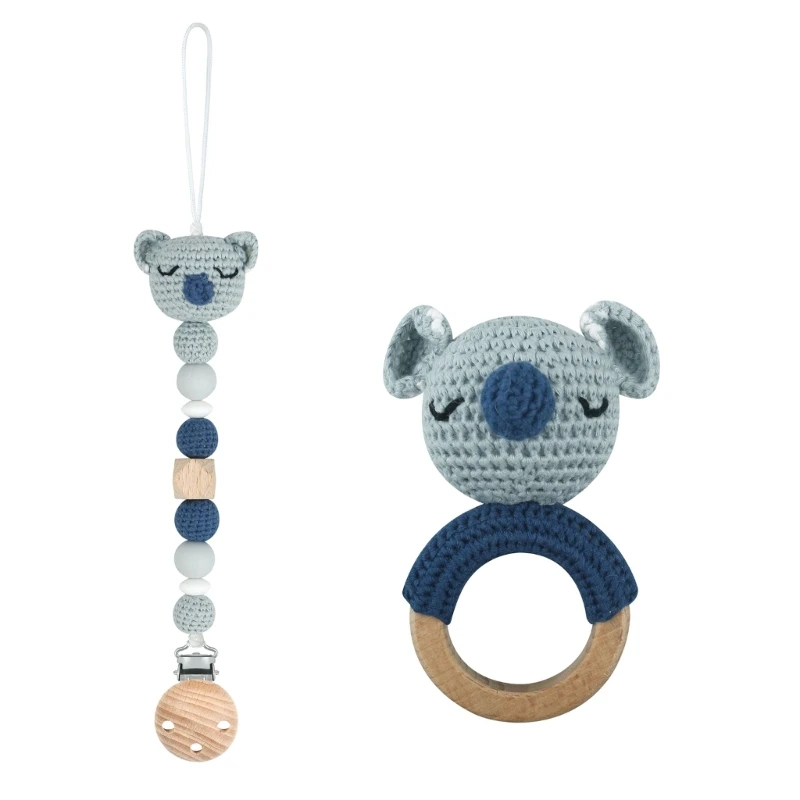 

Crochet Animal Pacifier Chain Newborn Teething Rattle Education Handbell Anti-Drop Cotton Clip Baby Teething Gift