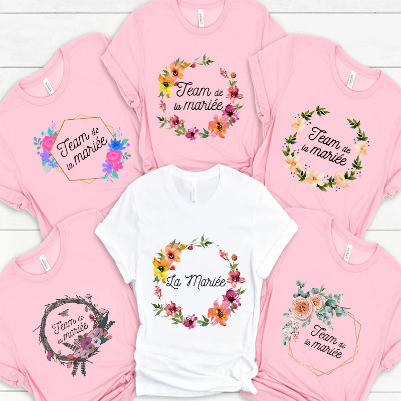 

Team Bride Bridesmaid Tops Women Bridal Wedding T-shirt Bachelorette Party Tee Shirt French Girl EVJF Future Bride Squad Tshirt