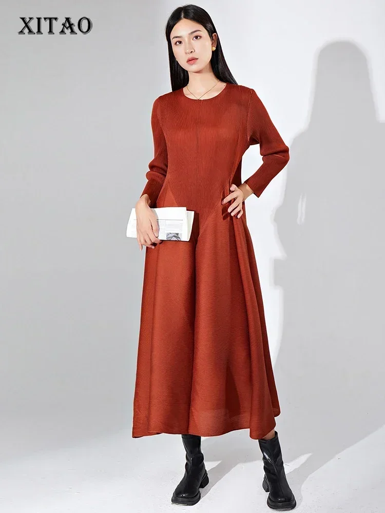 

XITAO Fashion Folds Dress Solid Color Simplicity Irregular Splicing Big Hem 2023 Initial Autumn New Wrist Sleeve Dress ZZ0245