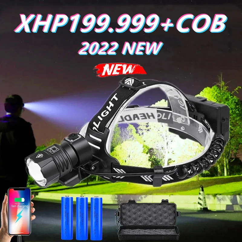 

300W XHP199 Most Powerful Led Headlamp High Power Led Headlight 18650 Rechargeable Head Flashlight USB Zoom Fishing Head Lamp
