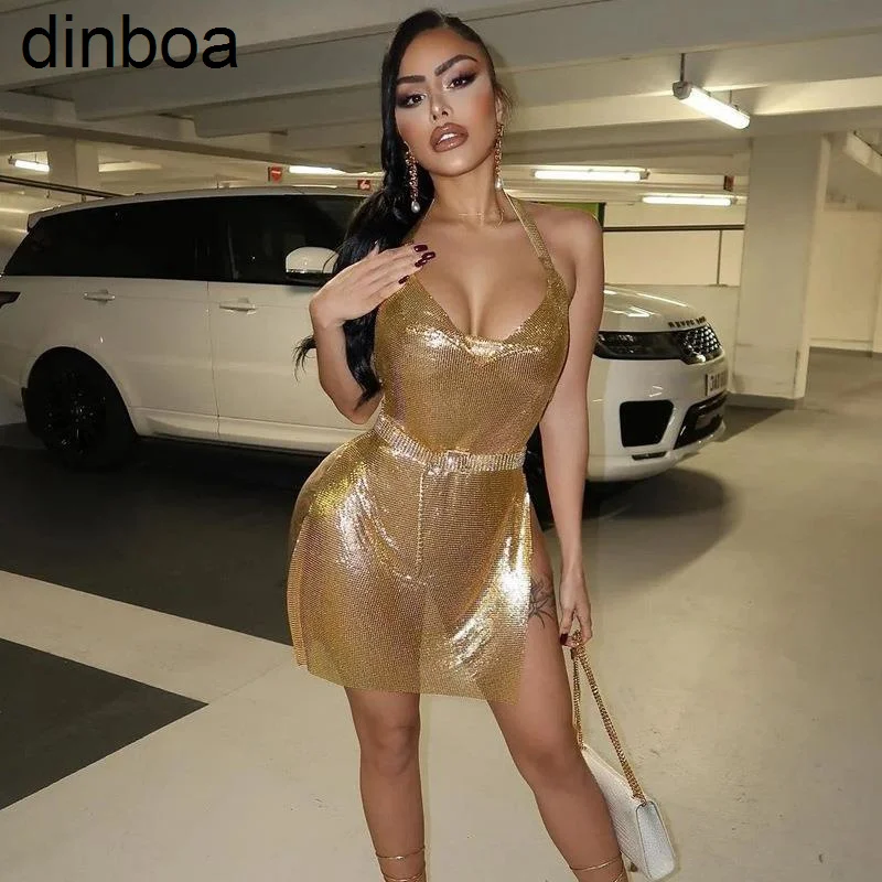 

Dinboa, новинка весны 2023, пикантное облегающее однотонное платье с открытой спиной и разрезом для женщин
