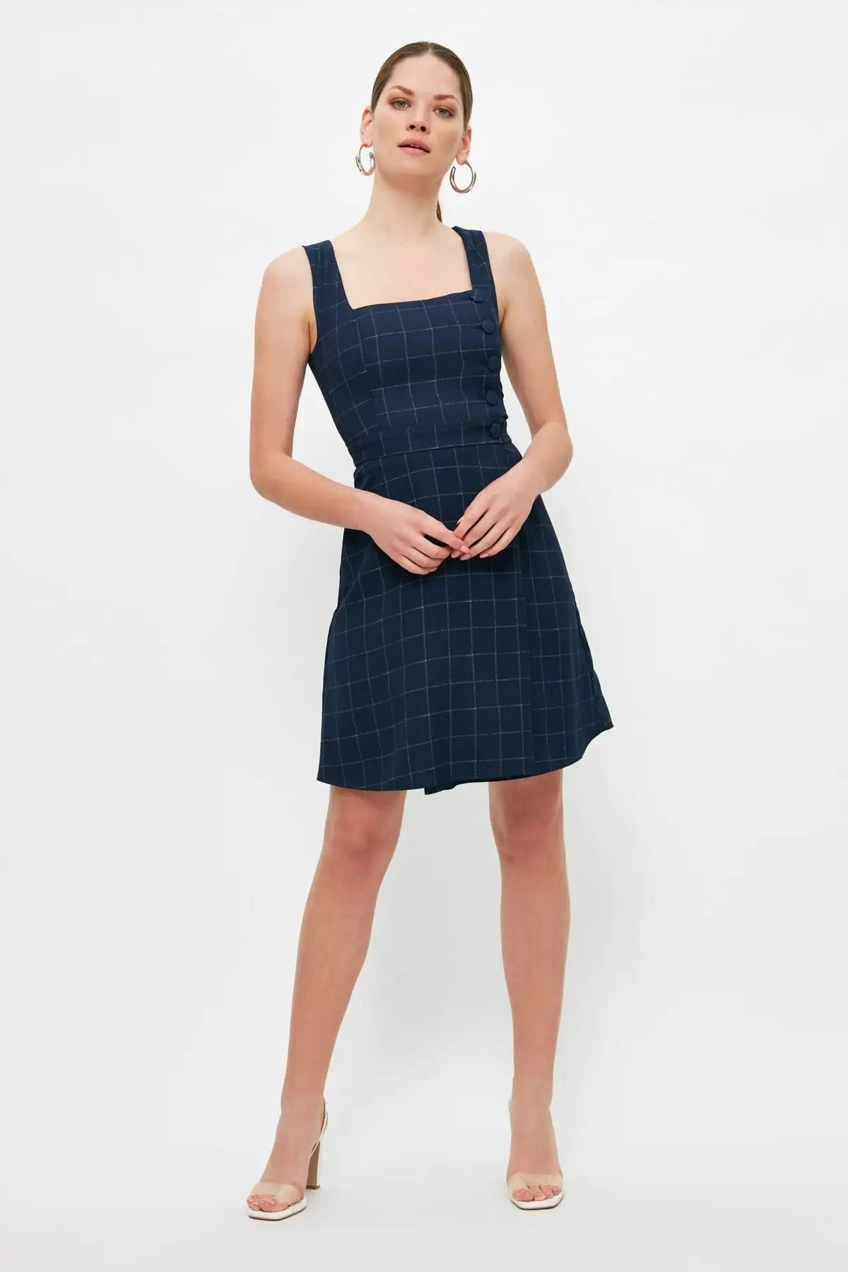 Женское офисное платье с пуговицами желтое/красное/темно-синее | Женская одежда