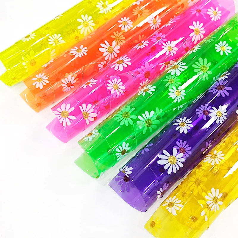 Прозрачный лист из ПВХ и кожи с рисунком маргариток виниловый для рукоделия