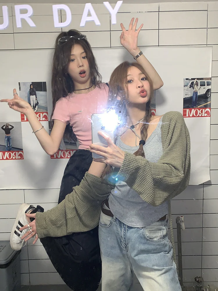 Винтажные модные вафельные черные вязаные топы женские летние новые