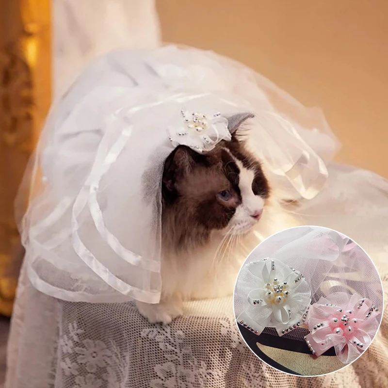 

Elegant Pet Wedding Veil Kawaii Hairpins For Chihuahua Teddy Puppy Cat Headdress Pets Birthday Wedding Party Decor Dog Supplies