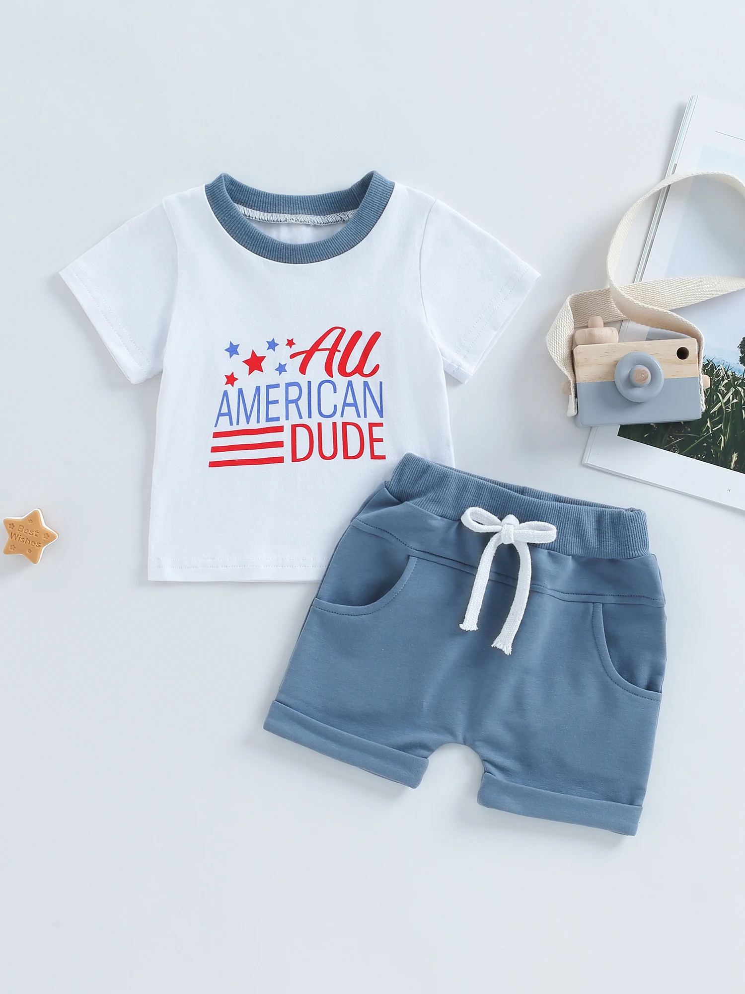 

ITFABS 4th of July Baby Boy Clothes Summer Outfits USA Flag Stars T Shirt Tees Short Pants July 4th Baby Boy Summer Clothes