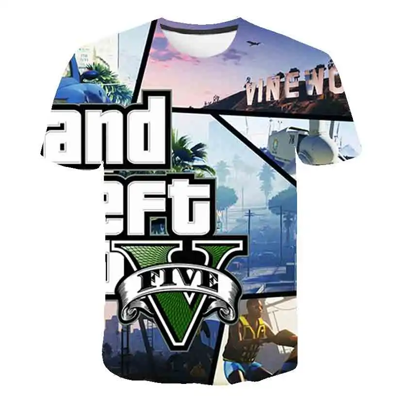 2022 год футболка Grand Theft Auto Game GTA 5 для мальчиков и девочек детская мультяшная игра