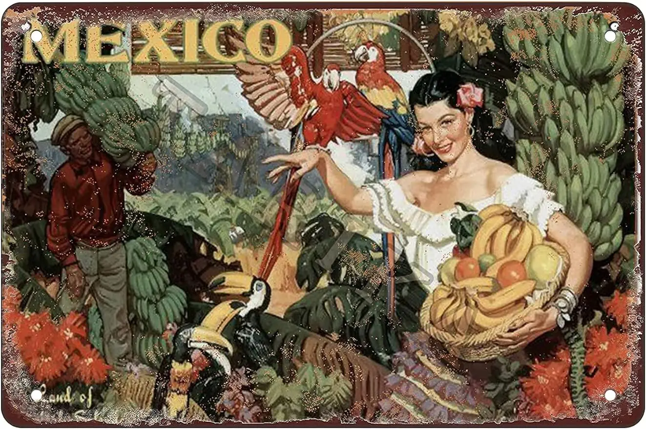 

Mexico Land Of Tropical Splendor Look Funny Vintage Decor nostalgic Retro metal Funny sign 8x12inch gift