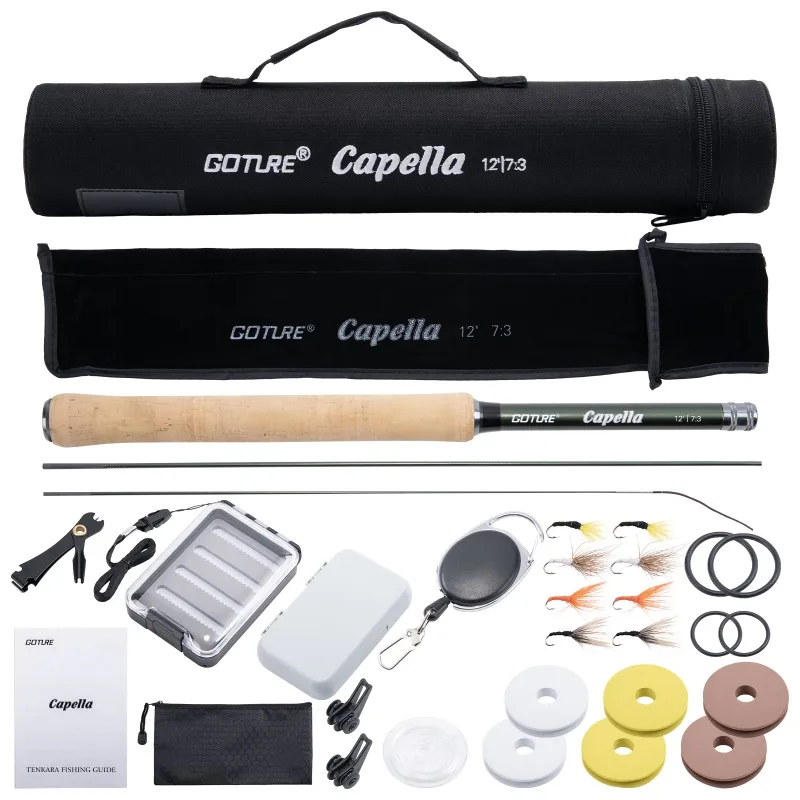 Goture Tenkara 12FT Fly Fishing Rod Combo с рыбными крючками Mainline мушки приманки набор трубок сумка