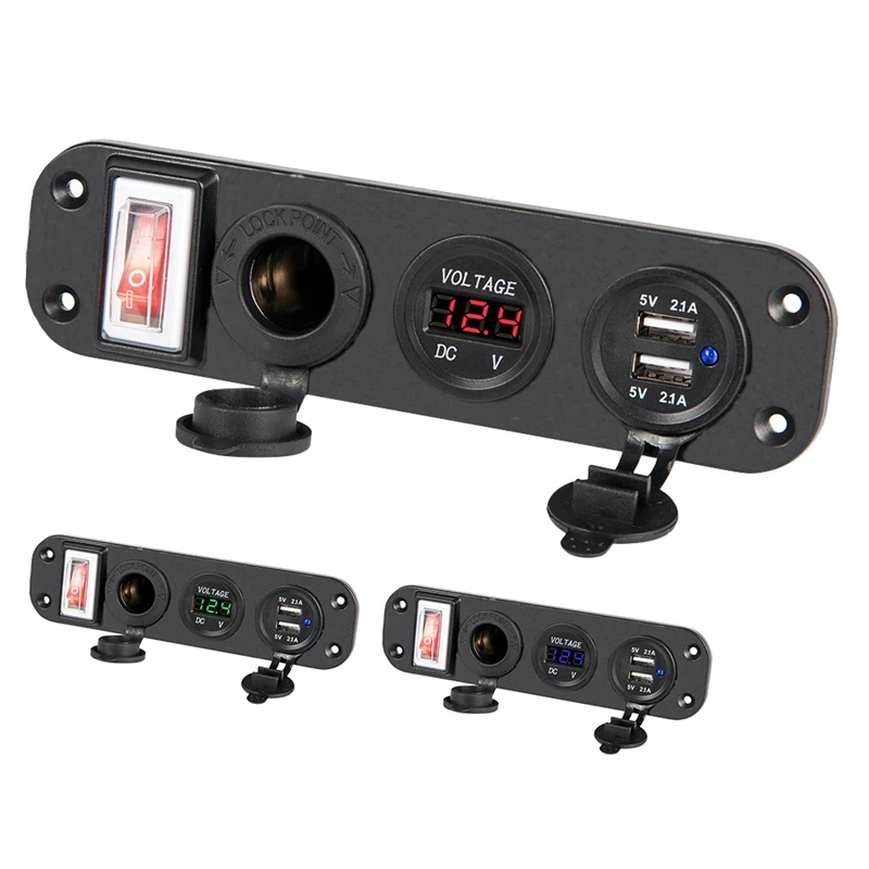 

4 In 1 ON/OFF Charger Socket Panel Dual USB Socket Power Outlet LED Voltmeter 12V Socket Toggle Switch For Cars RV