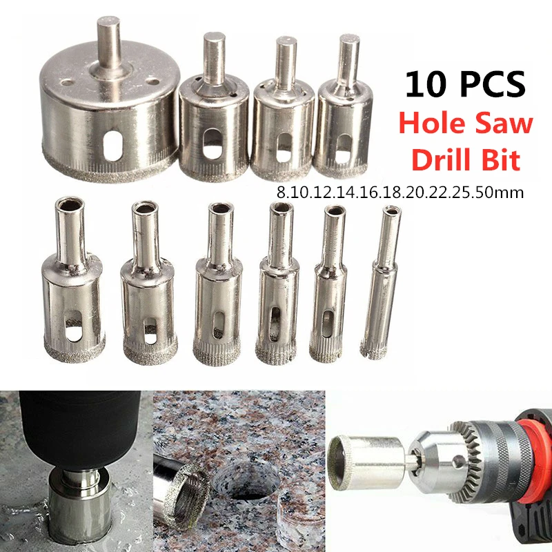 

10PCS/Set Diamond Hole Saw Drill Bits Glass Ceramic Tile Saw Cutting Tool 8-50mm Carpentry Woodworking Tools Drills For Metal
