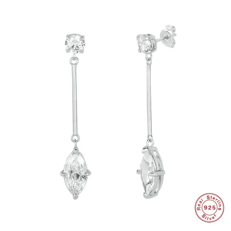 

Aide 925 Sterling Silver Oval Zircon Charm Long Bar Drop Earrings For Women Gift Cool Rock Punk Jewelry Stunning Dangle Earrings