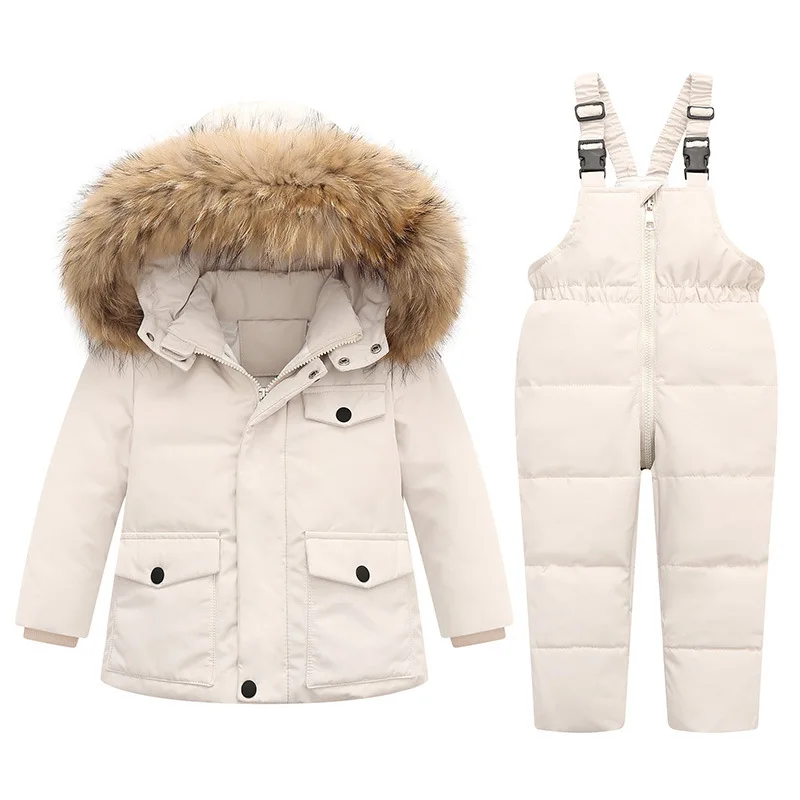 Купи Parka Real Fur Hooded Boy Baby Overalls Winter Down Jacket Warm Kids Coat Child Snowsuit Snow toddler girl Clothes Clothing Set за 2,387 рублей в магазине AliExpress