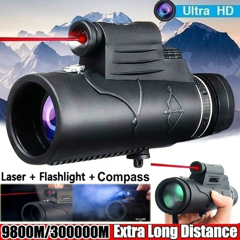 

50X60 Portable Monocular Telescope Compass Flashlight Infrared Distance BAK4 Prism Telescope for Travel Camping Hunting