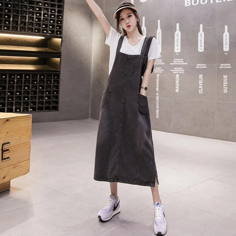 

Женская джинсовая юбка на бретельках, красная Свободная юбка в Корейском стиле, лето 2022