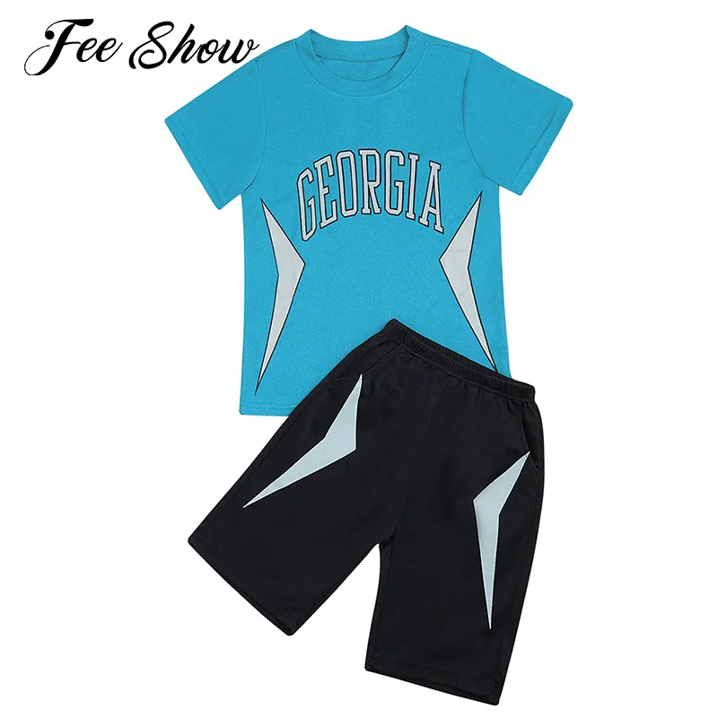 

Boys Running Sets Kids Two-piece Tracksuit Sportswear Short Sleeve T-shirt Shorts Casual Workout Outfits Basketball Sports Suits