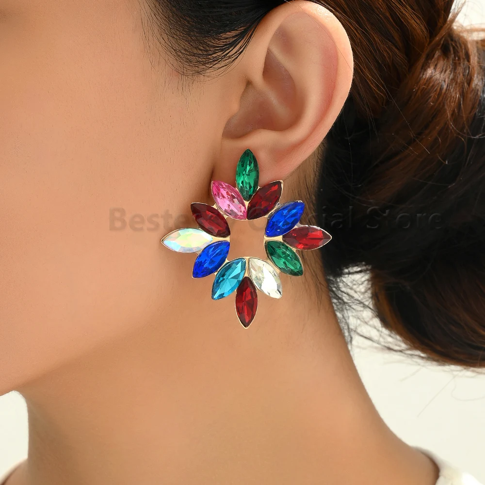 

Colorful Crystal Piercing Stud Earrings For Women 2023 Luxury Trend Party Wedding Vintage Jewelry Boho Elegant Ear Accessories